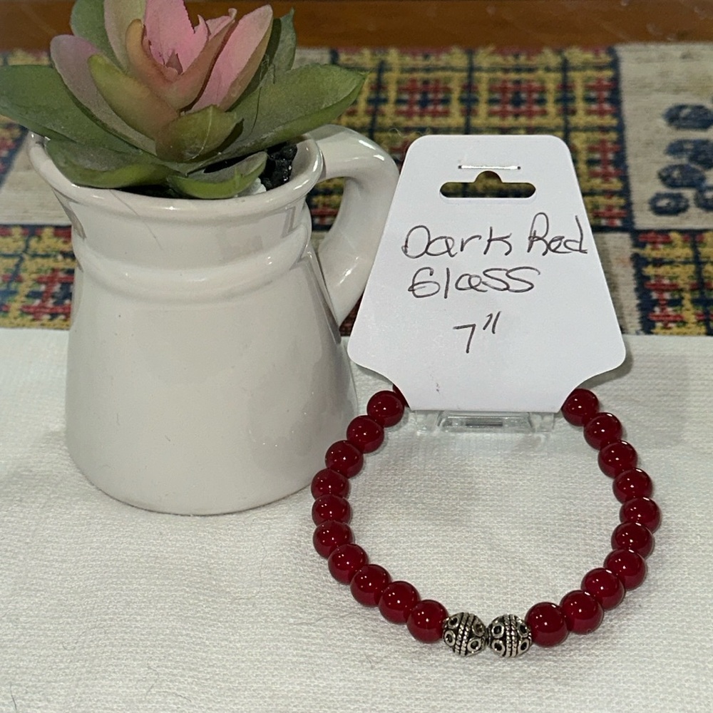 Hand Crafted Dark Red Glass Bead Stretch Bracelet